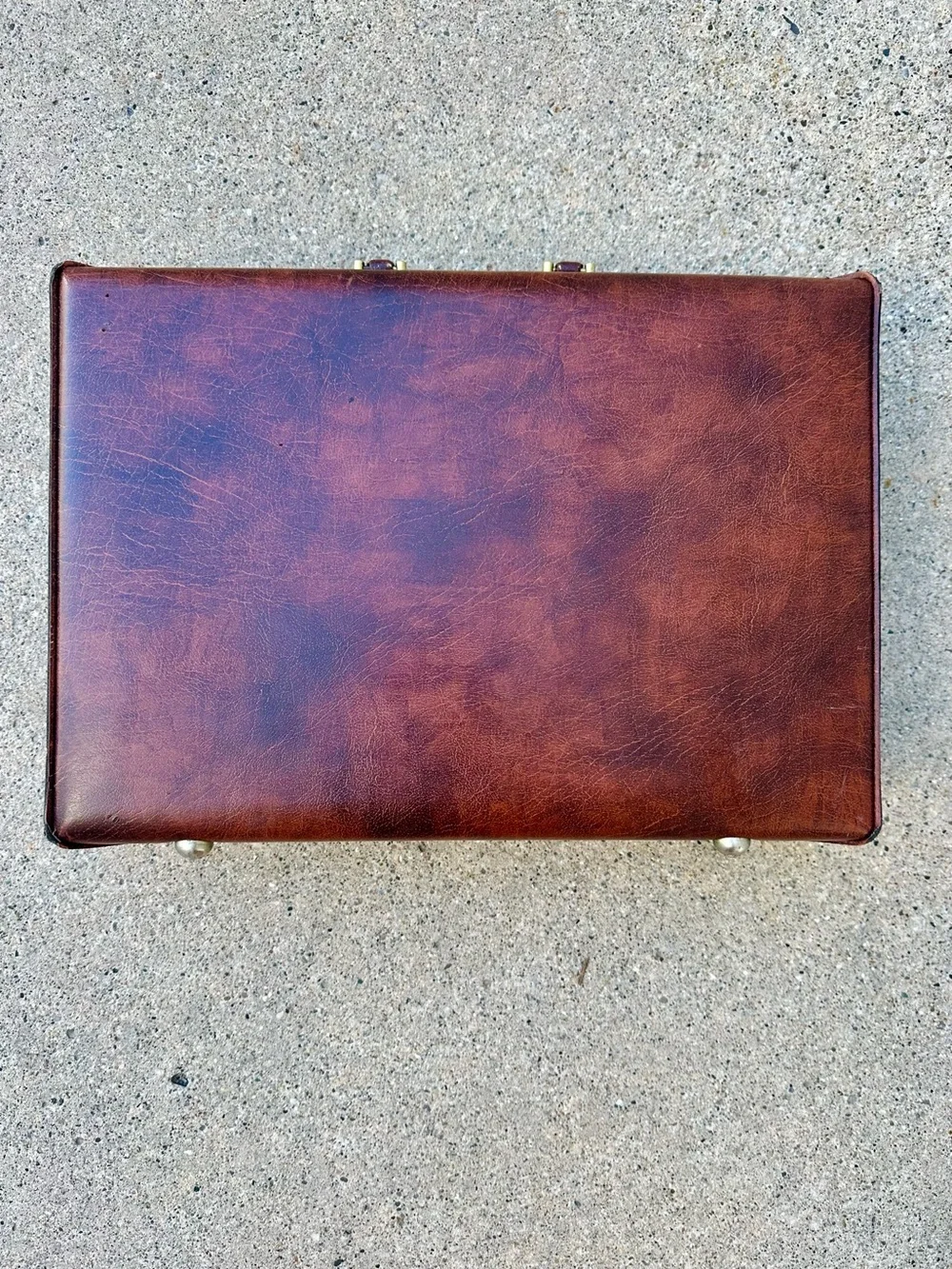 Vintage Classic Marbled Brown Leather Attaché Briefcase for Men, Hard Suitcase